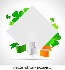 St. Patrick's day holiday banner with Irish flag and clovers. Four leaf shamrock.