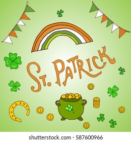 St. Patrick's Day holiday greeting card. Hand drawn vector illustration