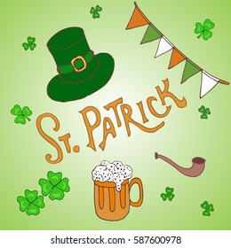 St. Patrick's Day holiday greeting card. Hand drawn vector illustration