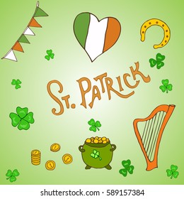 St. Patrick's Day holiday greeting card. Hand drawn vector illustration