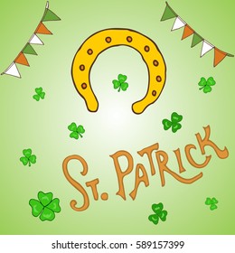 St. Patrick's Day holiday greeting card. Hand drawn vector illustration