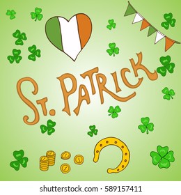 St. Patrick's Day holiday greeting card. Hand drawn vector illustration