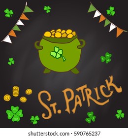 St. Patrick's Day holiday greeting card. Hand drawn vector illustration