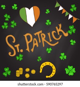 St. Patrick's Day holiday greeting card. Hand drawn vector illustration