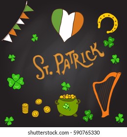 St. Patrick's Day holiday greeting card. Hand drawn vector illustration