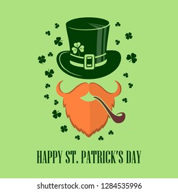 St. Patrick's Day Holiday poster, banner, label, badge, emblem or greeting card design with Irish leprechaun. Vector illustration.