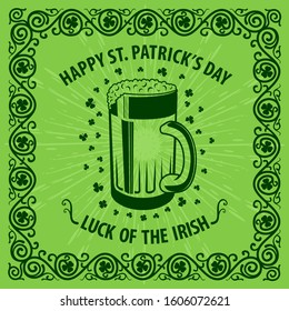 St. Patrick's Day Holiday poster design template with Beer mug. Vector illustration.