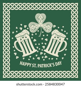 St. Patrick's Day Holiday poster with Beer mugs. Vector illustration