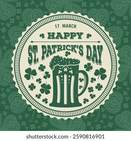 St. Patrick's Day Holiday poster with Beer mug. Vector illustration	