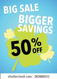 St. Patrick's Day Holiday Sale Sign - Save up to 50% off