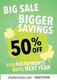 St. Patrick's Day Holiday Sale Sign - Save up to 50% off