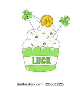 St Patricks Day Holiday Treat Lucky Cupcake with Clover and Gold Coin