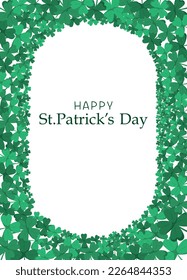 St. Patrick's Day holiday vertical border frame. Clover leaves in a card design for festival greetings or invitations. Isolated on white background. Vector illustration