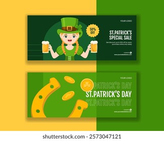 St. Patrick's Day Horizontal Banner Graphics with Hand-Drawn Cartoon Designs