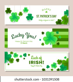 St. Patrick's Day horizontal banners set. Vector illustration. Holiday brochure design, greeting cards, gift voucher, invitation