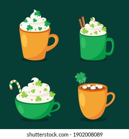 St. Patrick's Day hot drinks collection. Vector illustration.