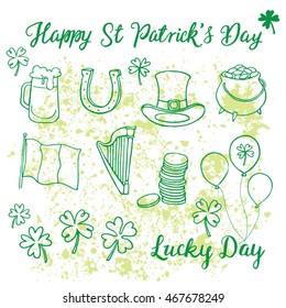 St. Patrick's Day icon drawing doodle set