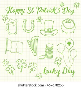 St. Patrick's Day icon drawing doodle set