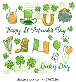 St. Patrick's Day icon drawing doodle set