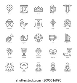 St Patricks Day icon pack for your website design, logo, app, UI. St Patricks Day icon outline design. Vector graphics illustration and editable stroke.