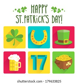 St. Patrick's Day icon set in flat design