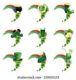 St. Patrick's Day icon set. Holiday symbols with rainbow on a white background