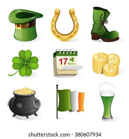 St. Patrick's Day icon set. Holiday symbols isolated on white background