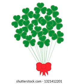St. Patricks Day icon symbol: Green and gold colored bunch of a lot of clovers leafs with bow isolated on white background. Vector EPS10 illustration