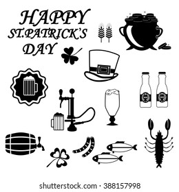 St. Patrick`s day icon. Vector.  Light beer in mugs . Old pot with gold coin