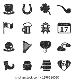 St. Patrick's Day Icons. Black Scribble Design. Vector Illustration.