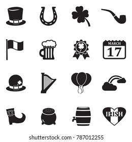 St. Patrick's Day Icons. Black Flat Design. Vector Illustration. 