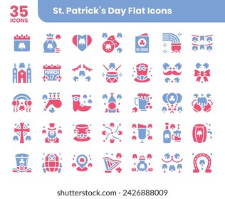 St Patrick's Day icons bundle. Flat two color icon style. Vector illustration.