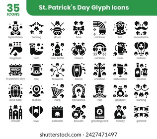 St Patrick's Day icons bundle. Glyph icon style. Vector illustration.