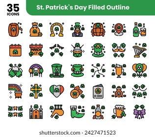 St Patrick's Day icons bundle. Filled outline icon style. Vector illustration.