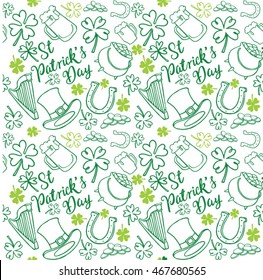 St Patrick's Day icons drawing seamless pattern