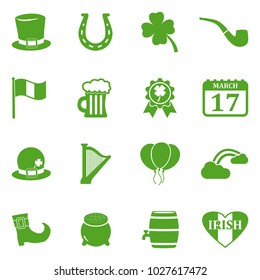 St. Patrick's Day Icons. Green Flat Design. Vector Illustration. 