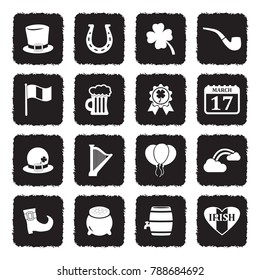 St. Patrick's Day Icons. Grunge Black Flat Design. Vector Illustration. 