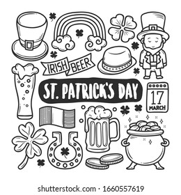 St Patricks Day Icons. Hand Drawn Doodle Coloring Vector