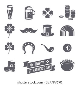 St. Patrick's Day Icons Isolated on White Background. Vector Illustration. 