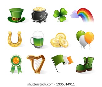 St. Patrick's Day icons set. Holiday symbols isolated on white background