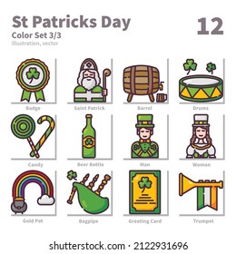 St patricks day icons set, Color, vector and illustration set 3