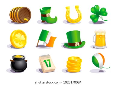 St. Patrick's Day icons and symbols set, vector illustration