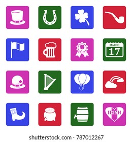 St. Patrick's Day Icons. White Flat Design In Square. Vector Illustration. 
