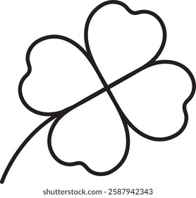 St. Patrick's Day, illustration, four-leaf clover, symbol of good luck and prosperity, black and white vector linear icon isolated on a white transparent background