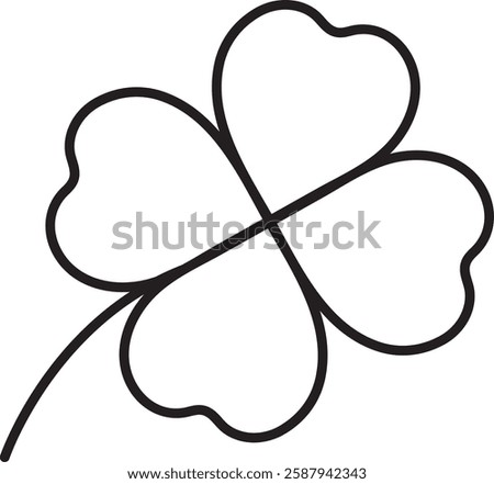 St. Patrick's Day, illustration, four-leaf clover, symbol of good luck and prosperity, black and white vector linear icon isolated on a white transparent background