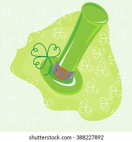 St. Patrick's day, illustration, poster with the symbol of the holiday - leaf clover and green hat