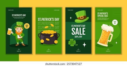 St. Patrick's Day Illustration Templates for Social Media Stories in Flat Cartoon Style