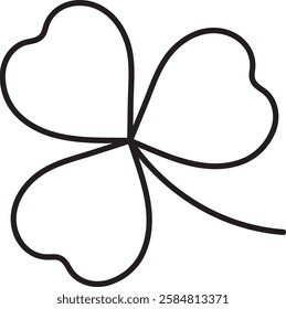 St. Patrick's Day, illustration, three-leaf clover, symbol of good luck and prosperity, black and white vector linear icon isolated on a white transparent background