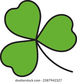 St. Patrick's Day, illustration, three-leaf clover, symbol of good luck and prosperity, retro vintage style, vector flat icon isolated on a white transparent background