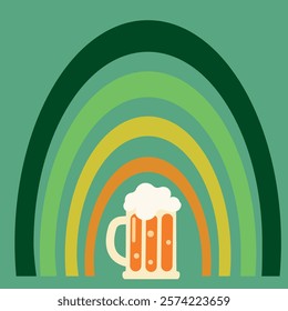  St. Patrick's Day illustration.Leprechaun. beer.Hand with phone